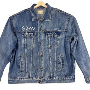 Elevated Faith Jacket Mens 2XL Blue Denim God Is Greater Christian Jesus Church